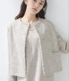 INDIVI ストレッチツイードジャケット ホワイト　38
