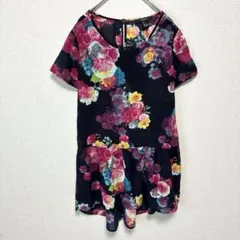 フォーエバーツーワン 花柄 チュニック クルーネック 半袖 S 黒 桃 緑のサムネイル