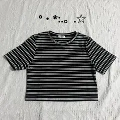 Adoon plain ボーダー 半袖 Tシャツ 短丈 ピチTのサムネイル