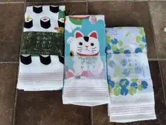 今治産 和柄たおる まきずし柄ラッキーキャット柄 睡蓮柄3枚set 送料無料のサムネイル