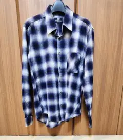 ミチコロンドンジーンズ チェックシャツ L 紫白 長袖 綿100%