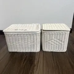 蓋付き ラタン 籐 収納BOX ボックス 2個セット