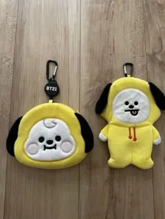 BT21 CHIMMY 未使用リール付きマルチポーチ & 中古ペンポーチセット