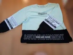 新品長袖カットソー ミントグリーン ブラック メッセージプリント　140