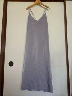 サテンバックリボンキャミソールワンピース　グレーパープル