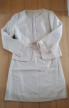 セレモニー セット ツイード ノーカラー 13号 ベージュ系