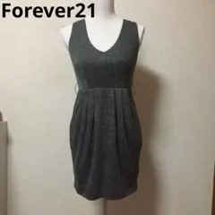 Forever21 ワンピース グレンチェック グレー プリーツ Vネック