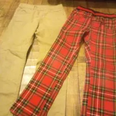 もうすぐ春！！　赤チェックパンツ(120)& ベージュパンツ(110～125)