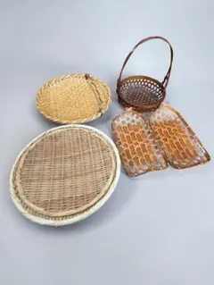 竹細工 ざる・籠・小物入れ 5点セット　工芸品・民芸・竹工芸・小物入れ 竹細工 籠 4個セット 小物入れ - メルカリ