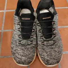 SKECHERS スリッポン ランニングシューズ ブラック/グレー24.5cm