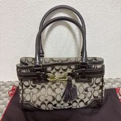 Coach キャンパス　シグネチャー　総柄　ハンドバッグ　ブラウン　美品
