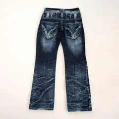 y2k Vintage Archive デニム ヒゲ ドクロ スカル 濃紺のサムネイル