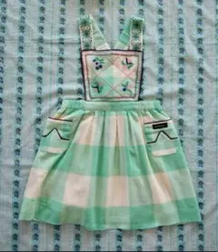 新品　bonjour diary mint エプロンドレスワンピース　2y