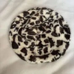 ヒョウ柄ファーベレー帽　クリーム色