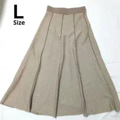ベージュ ヘリンボーン フレアスカート ウエストゴム ロング 総柄