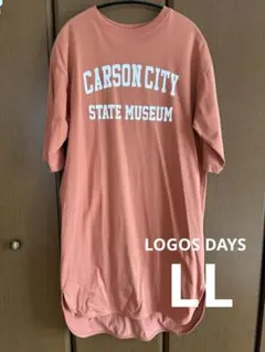 ロゴスデイズ　七分袖　膝丈　Tシャツワンピース オレンジ　裾ラウンド　LLのサムネイル