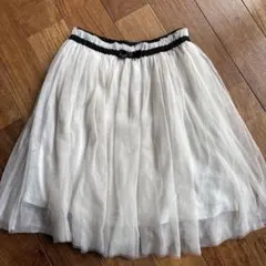 チュールスカート　150 白　黒リボン　ウエストゴム