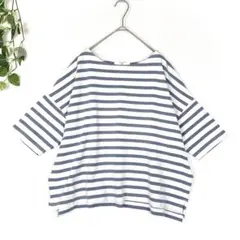 Samansa Mos2 blue バスクTシャツ ボーダー F 半袖 ブルー