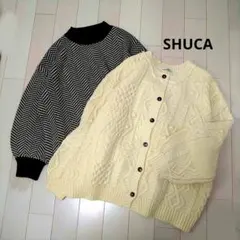 2枚セット SHUCA ケーブルニットカーディガン 大きめ プルオーバー