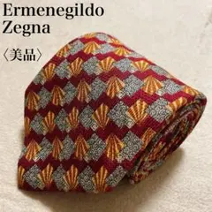 【美品】エルメネジルドゼニア 総柄 ネクタイ シルク イタリア製 光沢 8-06