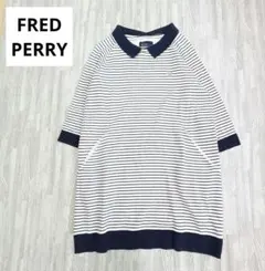 美品【FRED PERRY】ボーダー ポロカットソー チュニック ネイビー系のサムネイル