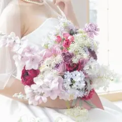 ボルドー 赤 ウェディングブーケ 前撮り 韓国ブーケ 造花 ピンク 結婚
