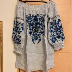 ZARA 刺繍 オフショルワンピース