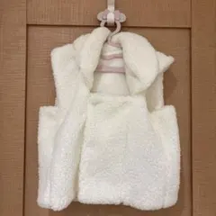 【美品】❁⃘80サイズ♪ウサギ耳付き(取り外し可能)ホワイトベビーベスト❁⃘