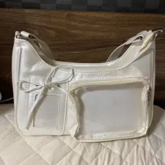 痛バ　痛バッグ　ホワイト　白　クリアポケットリボンホーボーバッグ　横長バッグ