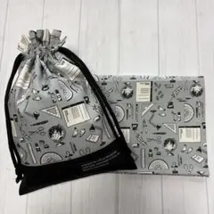 巾着袋　ランチョンマット35×45セット　文房具（グレー）×黒