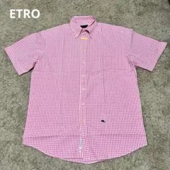 ETRO エトロ メンズ 41 ピンク チェック 半袖 シャツ ボタンダウン