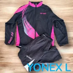 YONEX ヨネックス 裏地付ウィンドウォーマーシャツ＆パンツ 黒/ピンク L