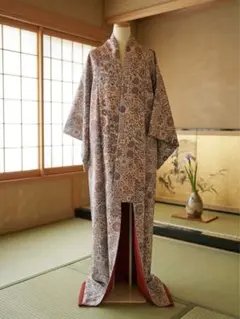 【未使用・しつけ糸付き】和装コート 道行コート ポリエステル 更紗柄