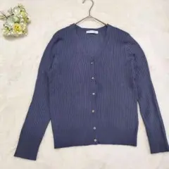 ミッシェルクラン ショート丈カラーニットカーディガン 大人 上品 ブルーグレー