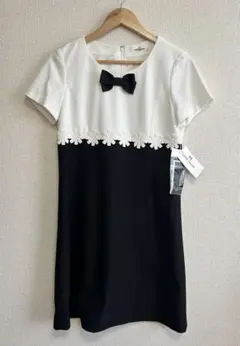 ギャラリービスコンティ　L バイカラーお花刺繍ワンピース　リボン　お呼ばれ　上品