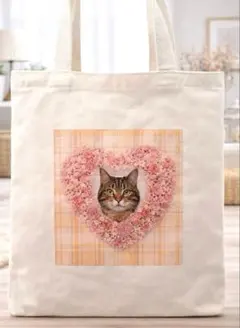 と*も様 猫バッグ　プリンアラモード　ハチ猫　トートバッグ　猫とお散歩　大判　特