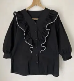 ジャスグリッティ★袖デザインブラウス JUSGLITTY ジャスグリッティー袖デザインブラウスパフスリーブ黒2