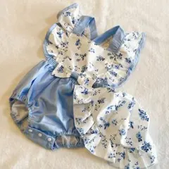 水色　ロンパース 3-6ヶ月　60-70cm 帽子とセット