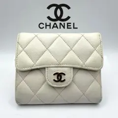 シャネル CHANEL 財布 マトラッセ キャビアスキン 三つ折り ホワイト
