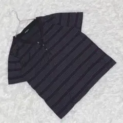 『コムサイズム』 (S) ボーダー半袖Tシャツ ヘンリーネック Vネック 夏