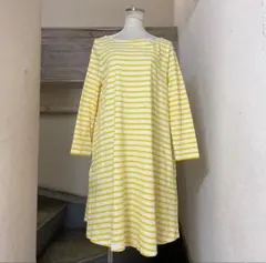 プチバトー　ボーダーワンピース　ゆったり 黄色白　　長袖