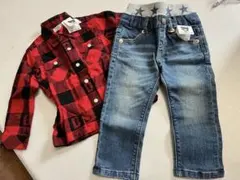 DOUBLE.B赤黒チェックシャツとデニムパンツセット