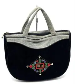 美品FEILERフェイラーハンドバッグシュニール織ブラックグレー