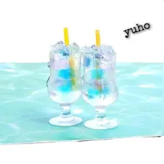 ミニチュア ブルーゼリーとパープルゼリーのピアス