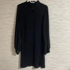 黒 長袖ワンピース 襟付き スリットあり チャイナ