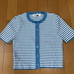 ZARA 半袖カーディガン 青と白ストライプ S