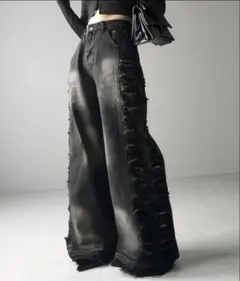 ブラックデニム ワイドレッグパンツ