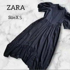 ザラ ZARA ティアード ギャザー フリル パフスリーブロングワンピース
