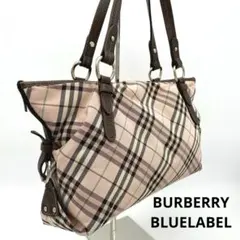 バーバリーブルーレーベル ノバチェック柄トートバッグ ピンク キャンバス 牛革