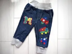 ミキハウスMiki Houseデニムパンツ90　ロゴ刺繍　熊　クマ　ベビーパンツ